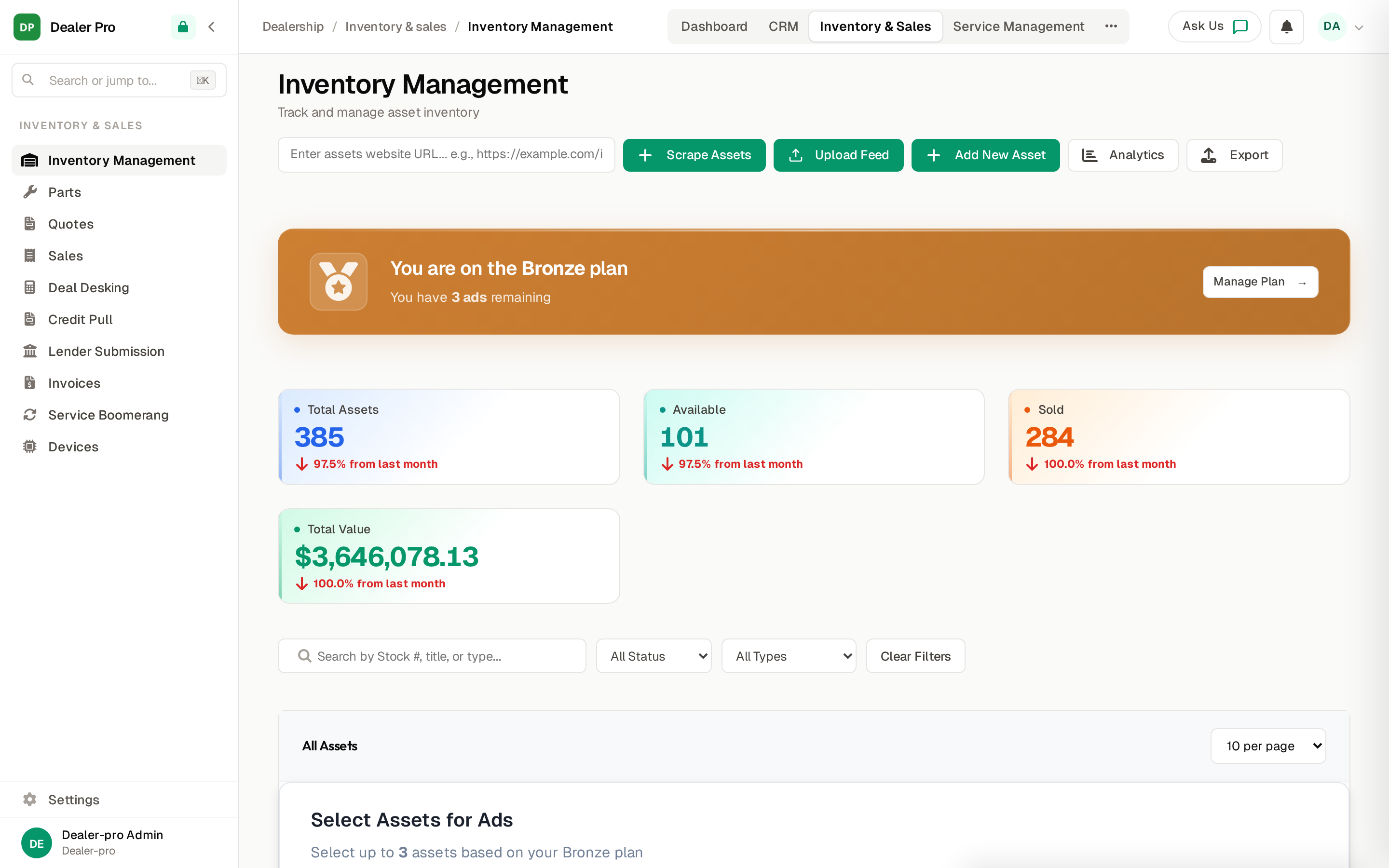 DealerPro Inventory Management — track every asset on your lot